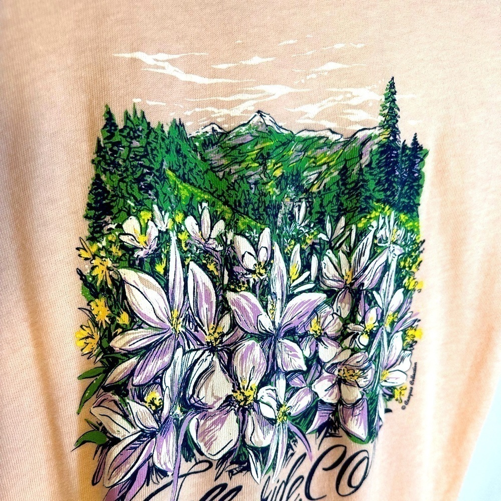 Telluride Short Sleeve T Shirt Graphic Print Flowers Floral Pink  Cotton Blend - Picture 7 of 8